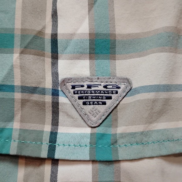 Columbia PFG Shirt Mens L Green Tan Plaid Super Bahama Omni Shade Long Sleeve - Picture 10 of 13